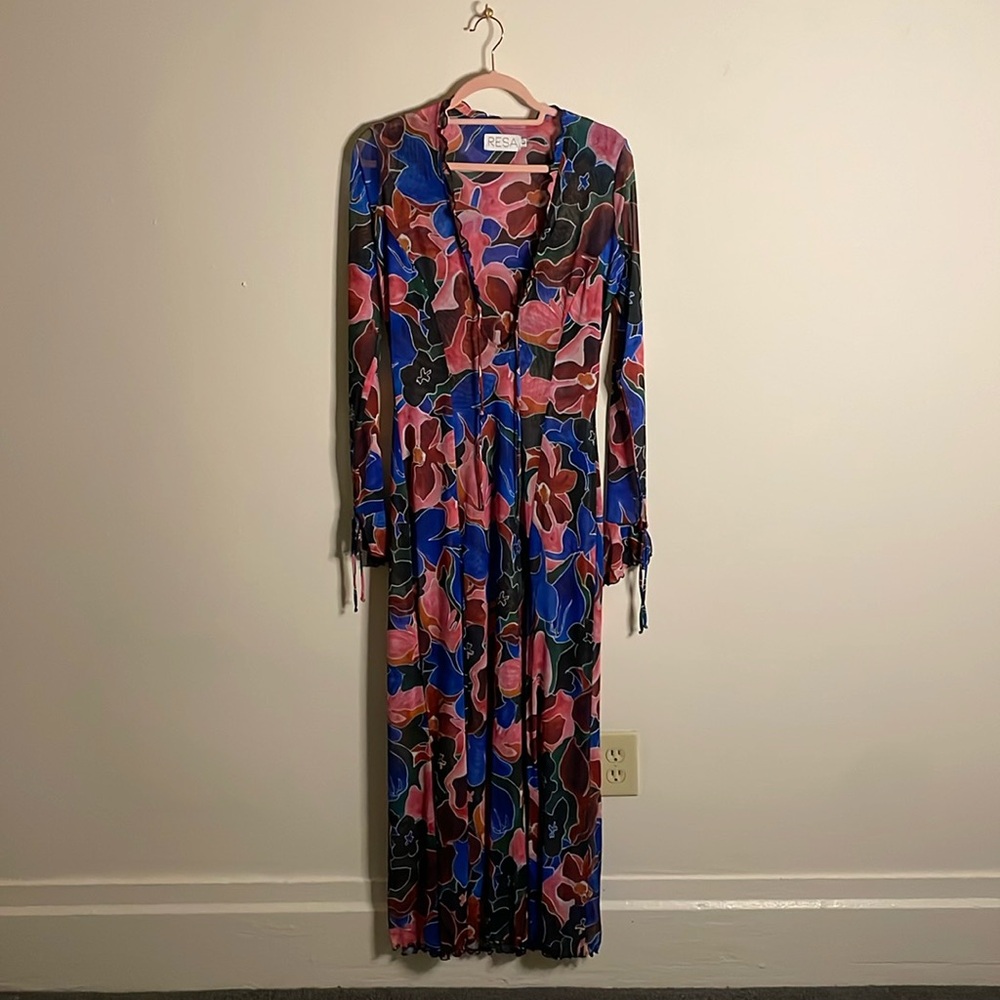 RESA Multicolor Floral Long Sleeve Maxi Dress - Blue, Pink, Black